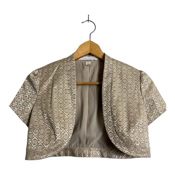 Express Design Studio Gold Metallic Bolero Jacket Iridescent Cropped Formal 4 - Picture 5 of 8